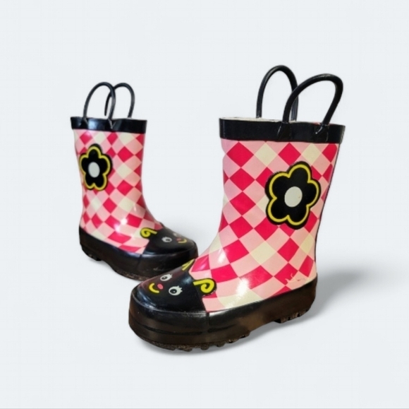 Kids Rain boots Flower Ladybug Gingham Picnic Checkerboard Size 5.5 - Picture 1 of 16